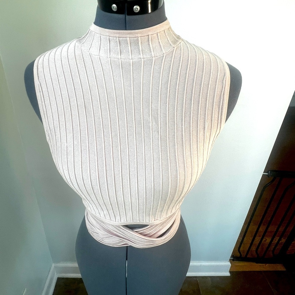 Marciano L.A. Guess Ribbed Wrap Crop Top Sz S Pale Pink Zip Back Bandage Top